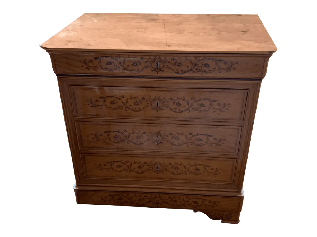 Avant restauration. Commode d'époque Restauration - Charles X Avant restauration. Restauration à Paris - Vincennes d'une commode d'époque Restauration - Charles X